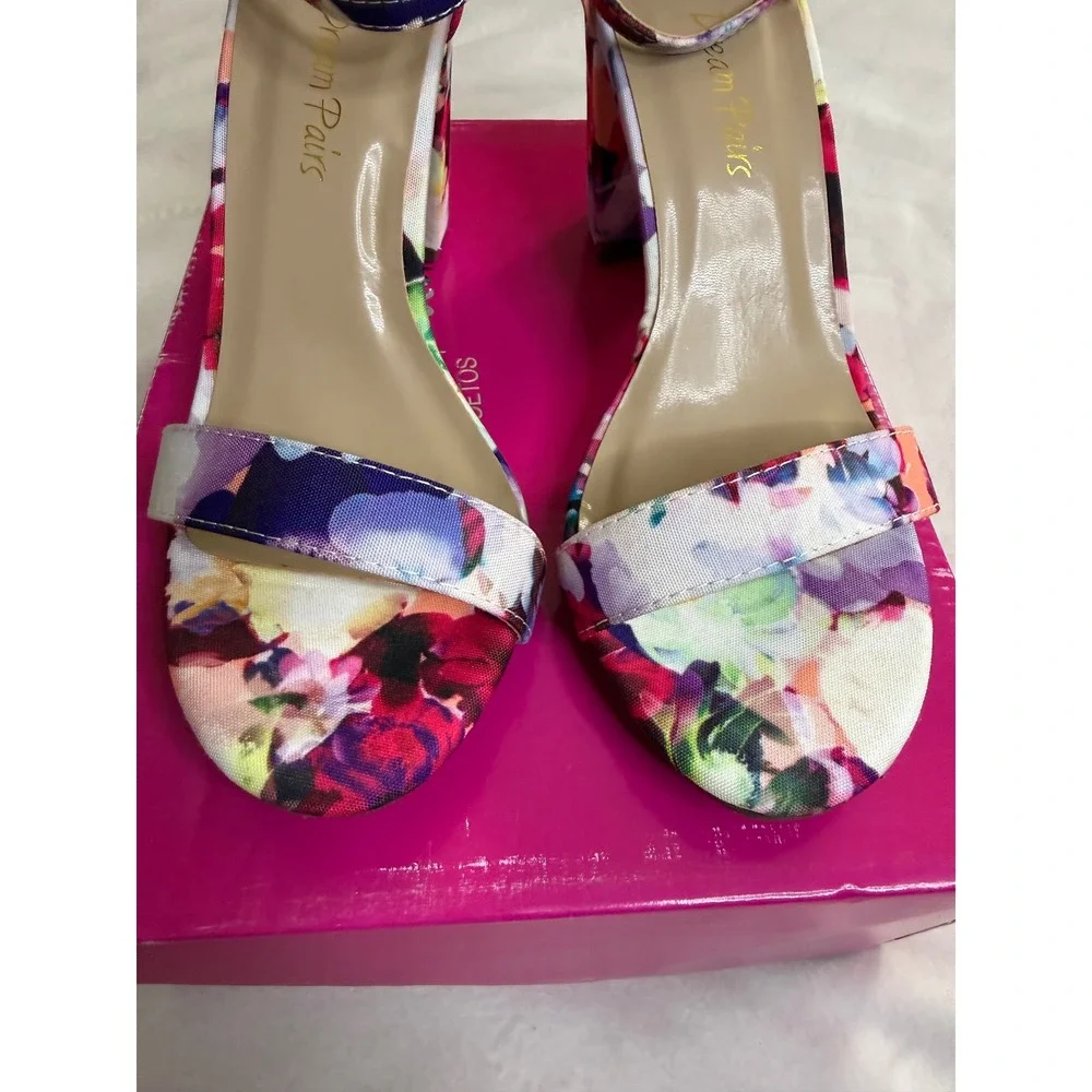 Dream Pairs Women Floral Chunky Block Heel Sandals Ankle Strap Shoes Size 5